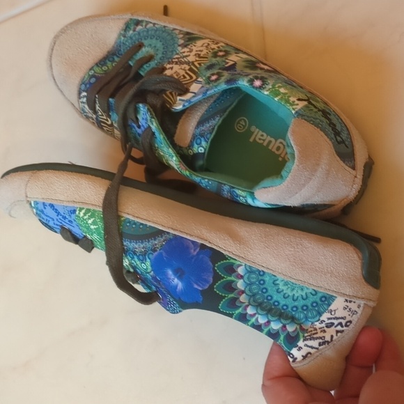 Desigual Lola suede canvas multicolor turquoise flat street wear sneakers US 9 - Picture 6 of 9